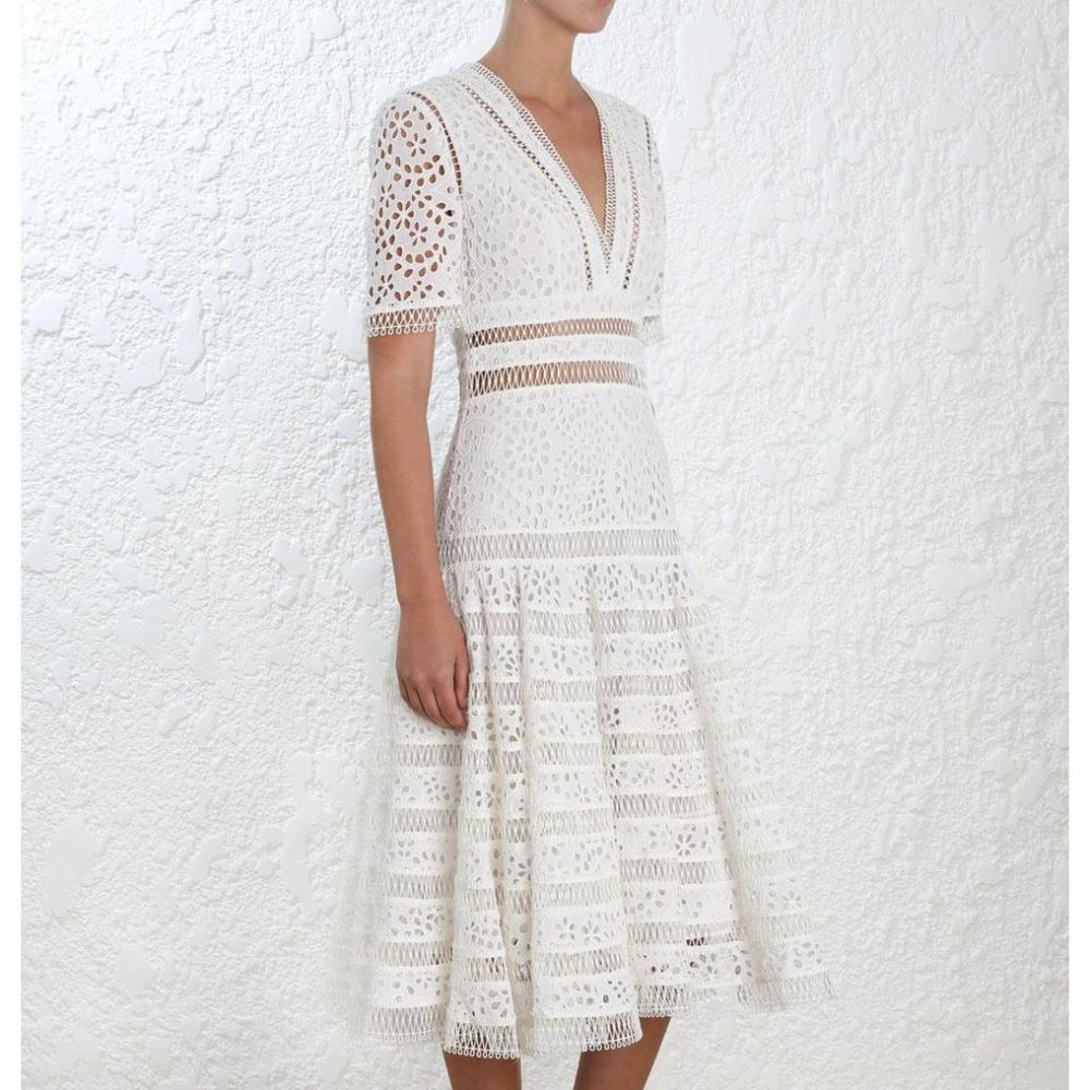 ZIMMERMANN Lovelorn White Long Midi Flutter Dress - NEW Tags - Size AU 0 / XS